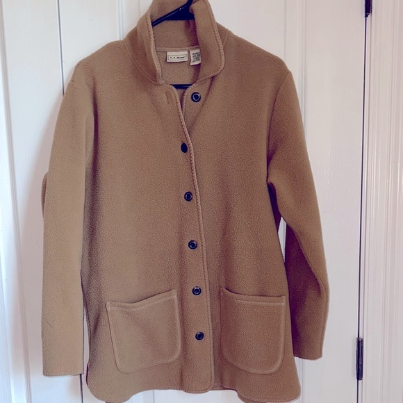 L.L. Bean Sweaters - L. L. Bean Size M Vintage Camel Sherpa Button Cardigan Cozy Minamalist Fall Warm